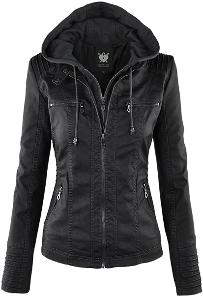 Lock and Love Women's Removable Hooded Faux Leather Moto Biker Jacket